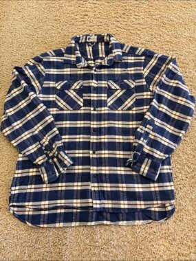 Musk Ox Thick Heavy Weight Flannel Plaid, Navy & Cream w/ Red, Mens XXXL
